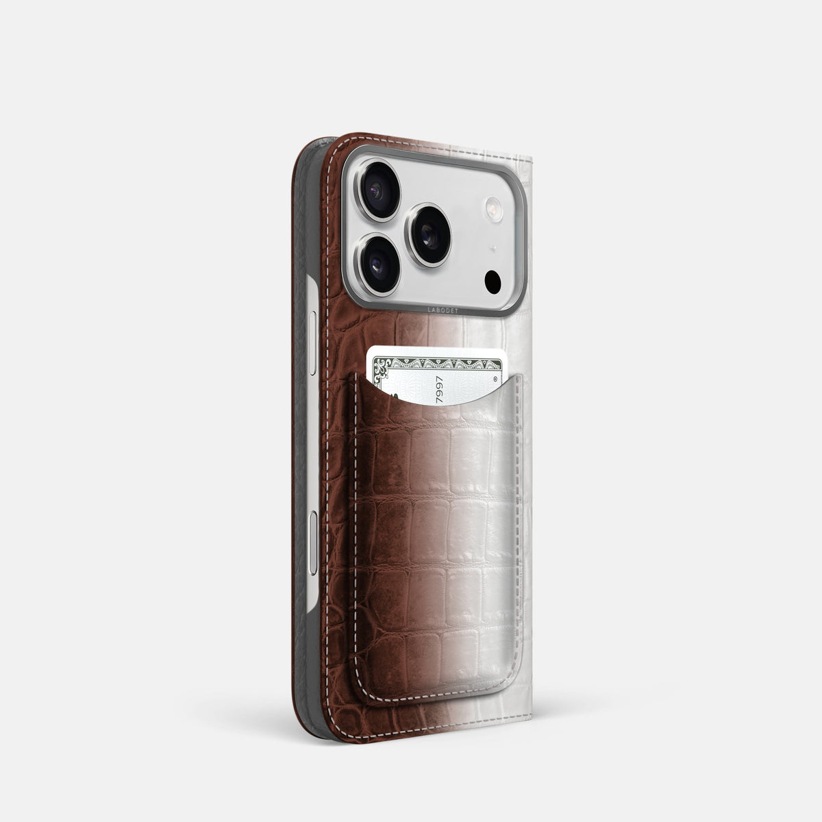 Folio Case with Card For iPhone 18 Pro In Himalayan Crocodile -1 | Dark-Brown-Steel