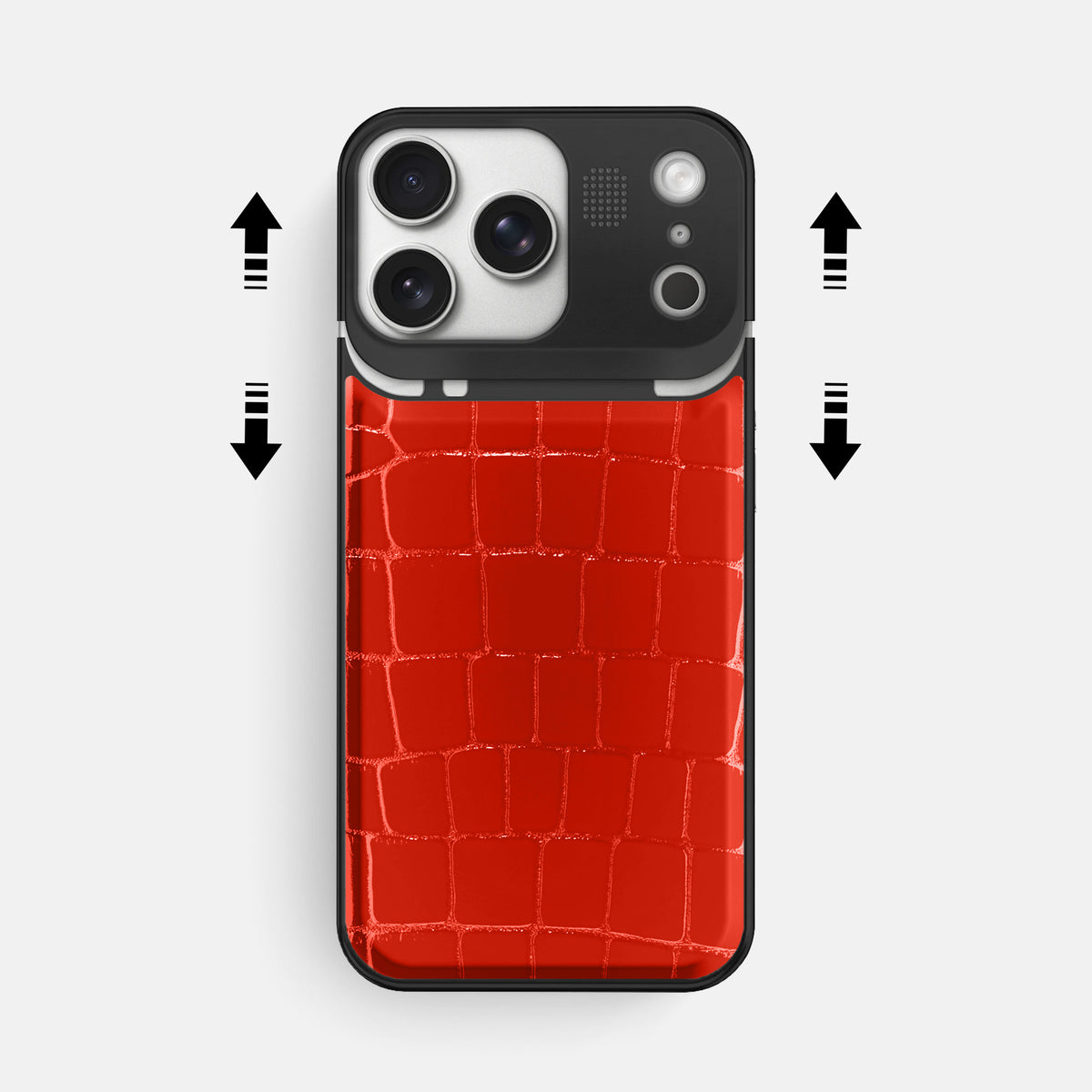 Metal Case For iPhone 17 Pro Max In Shiny Alligator -2 | Coral-Orange-Black