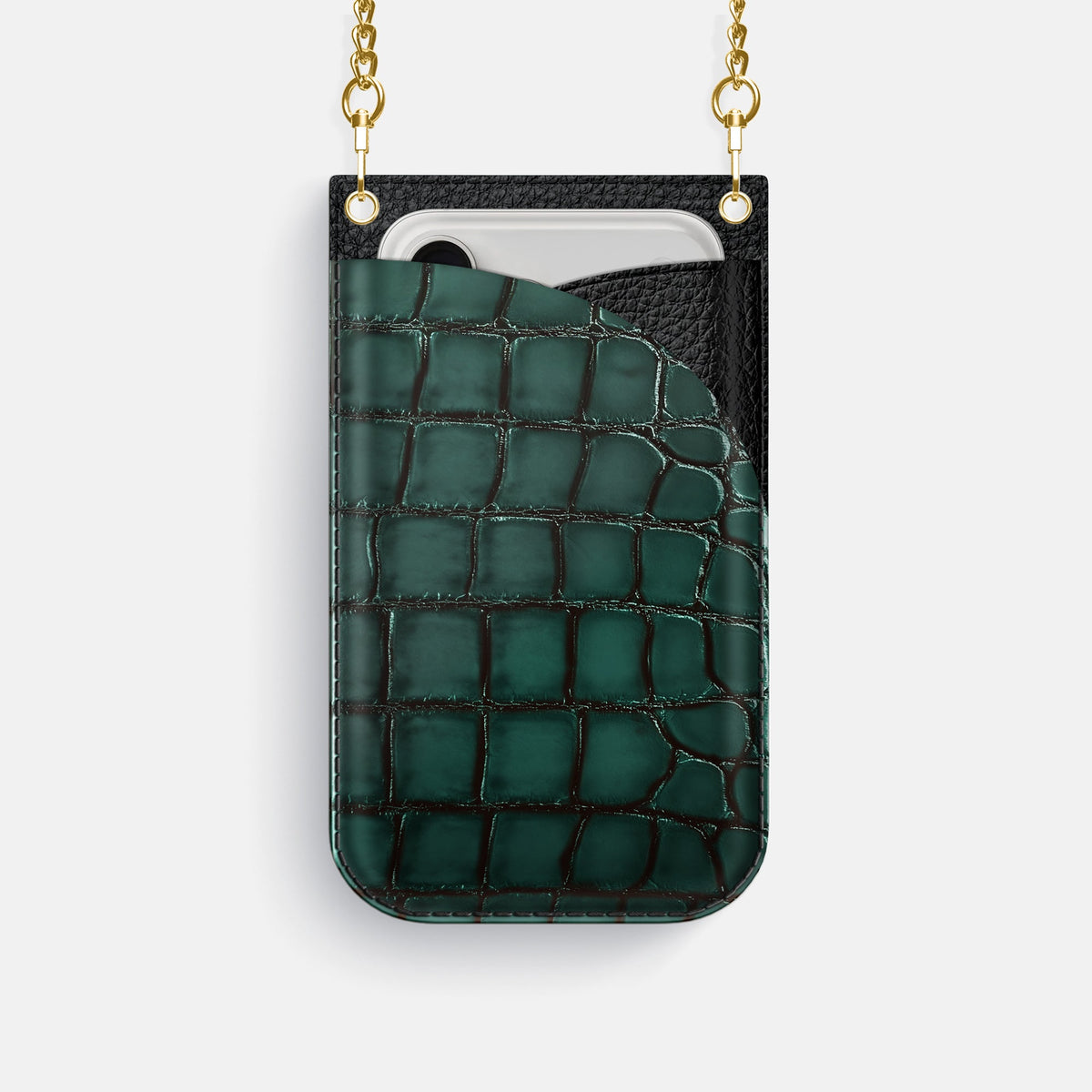 Crossbody Bag For iPhone 18 Pro In Patina Alligator -1 | Green-Gold