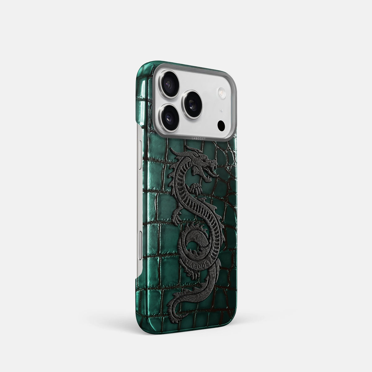 Classic Case With Carbon Dragon For iPhone 18 Pro In Patina Alligator -2 | Green-Steel