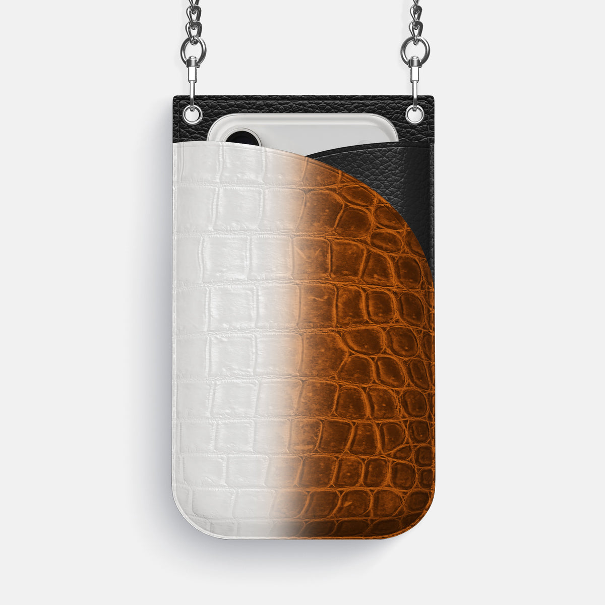 Crossbody Bag For iPhone 17 Pro Max In Himalayan Crocodile -1 | Orange-Steel