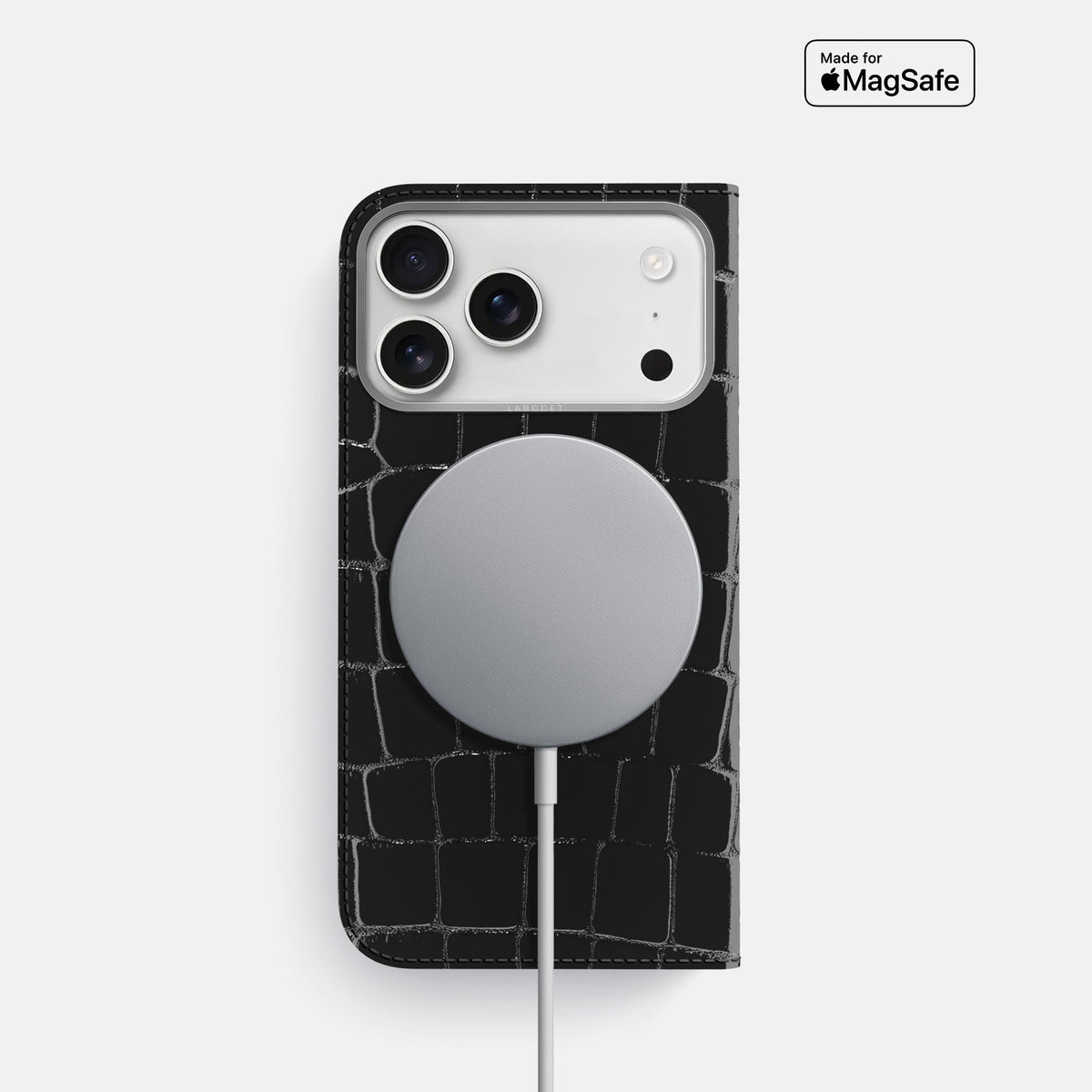 Folio Case For iPhone 18 Pro In Shiny Alligator -3 | Black-Steel