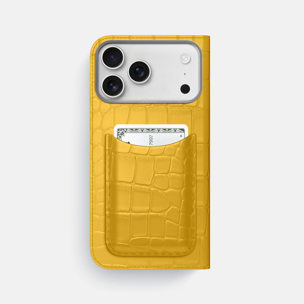 Folio Case with Card For iPhone 18 Pro Max In Alligator -3 | Yellow-Steel