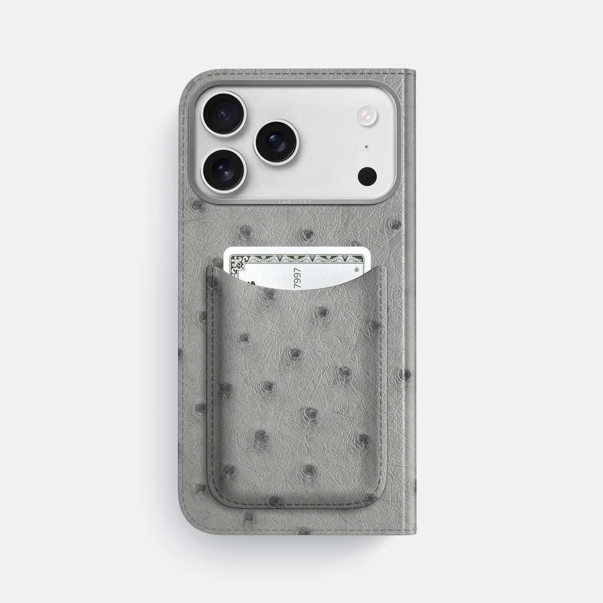 Folio Case with Card For iPhone 18 Pro Max In Ostrich -3 | Silver-Steel