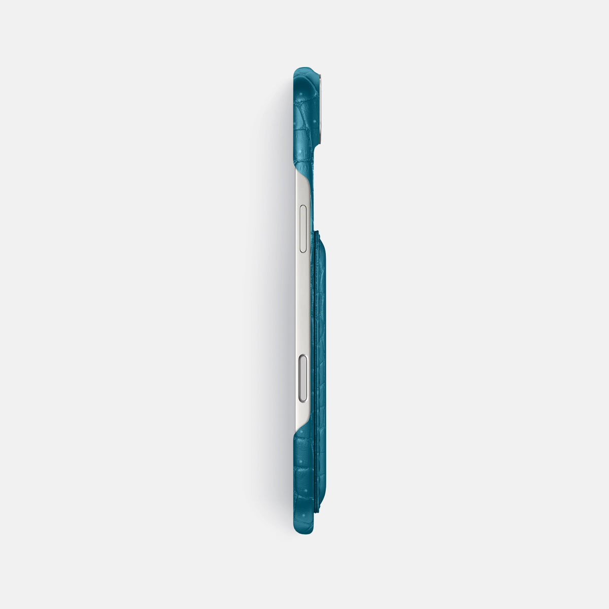 Double Card Case For iPhone 17 Air In Porosus Crocodile -3 | Turquoise-Steel