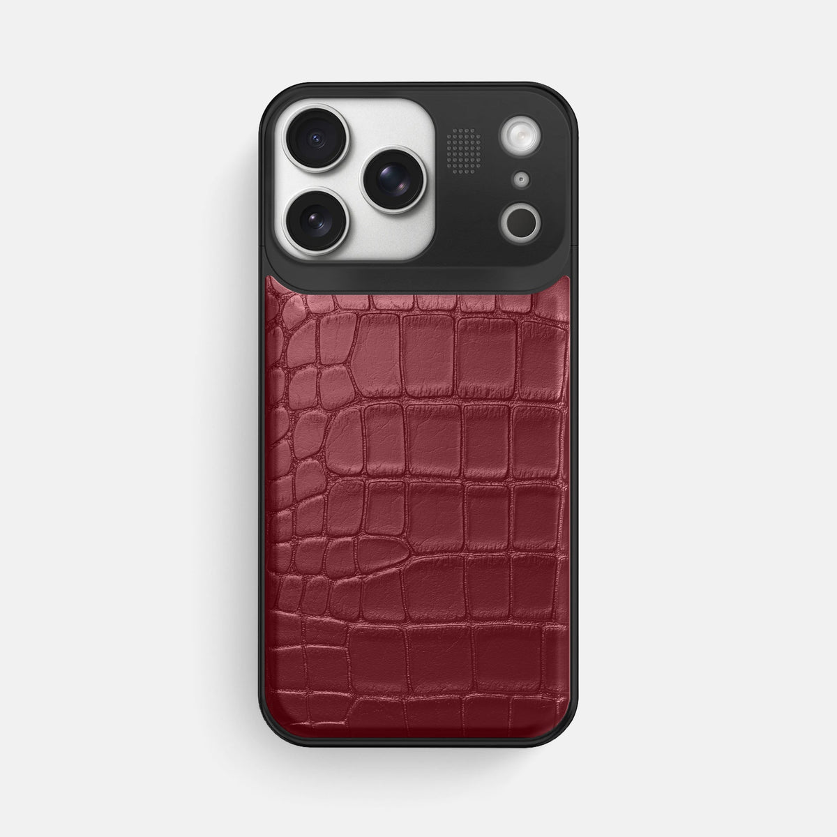 Metal Case For iPhone 18 Pro Max In Alligator -1 | Burgundy-Black
