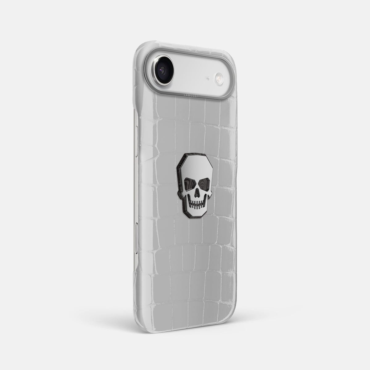 Classic Case With Titanium Skull For iPhone 17 Air In Shiny Alligator -2 | White-Steel