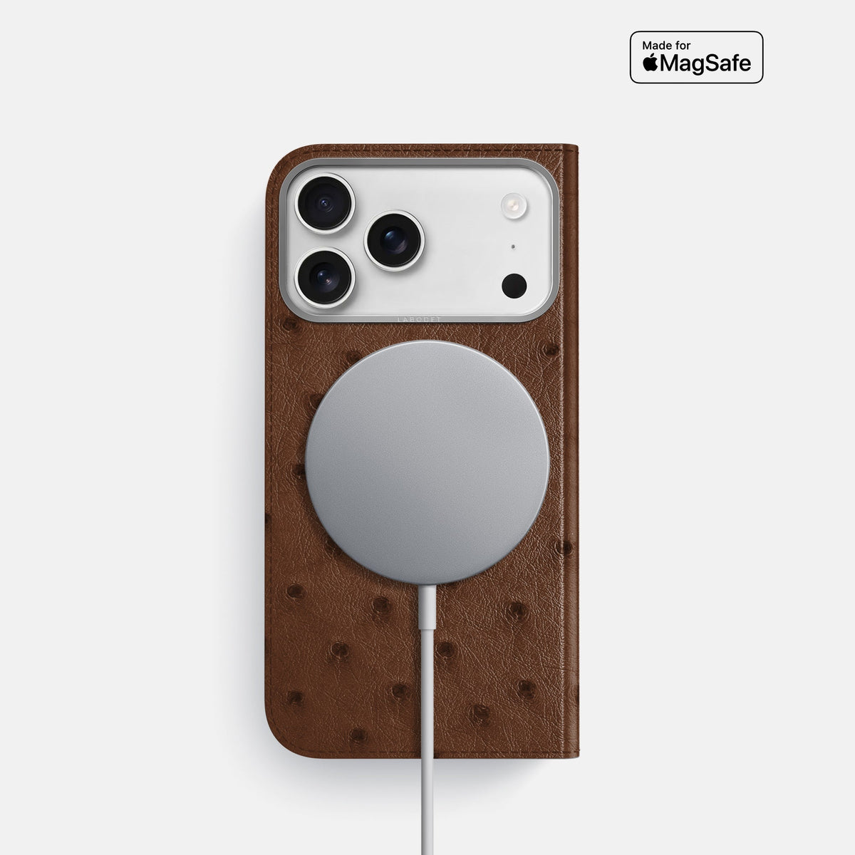 Folio Case For iPhone 18 Pro In Ostrich -3 | Chocolate-Steel