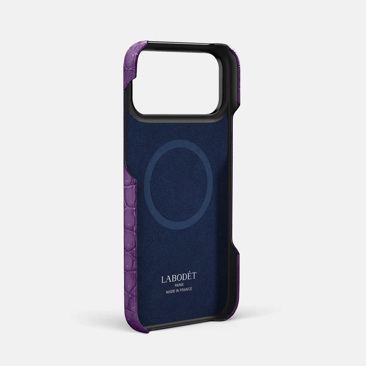 Handle Case For iPhone 17 Pro Max In Porosus Crocodile -4 | Purple-Black