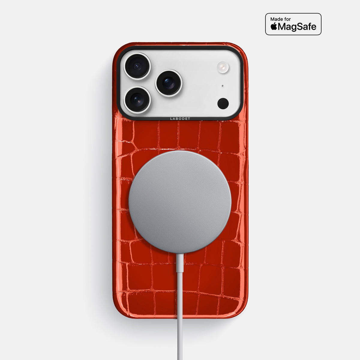 Classic Case For iPhone 17 Pro Max In Shiny Alligator -5 | Orange-Black