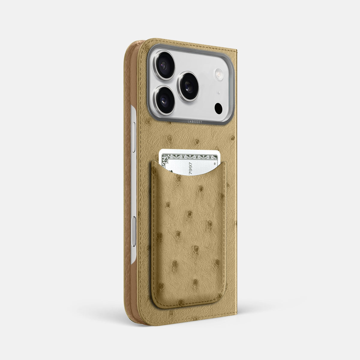 Folio Case with Card For iPhone 18 Pro Max In Ostrich -1 | Desert-Sand-Steel