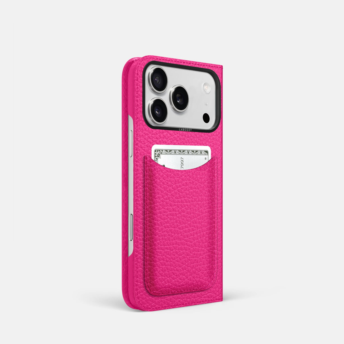 Folio Case with Card For iPhone 18 Pro In Calf -1 | Magenta-Black
