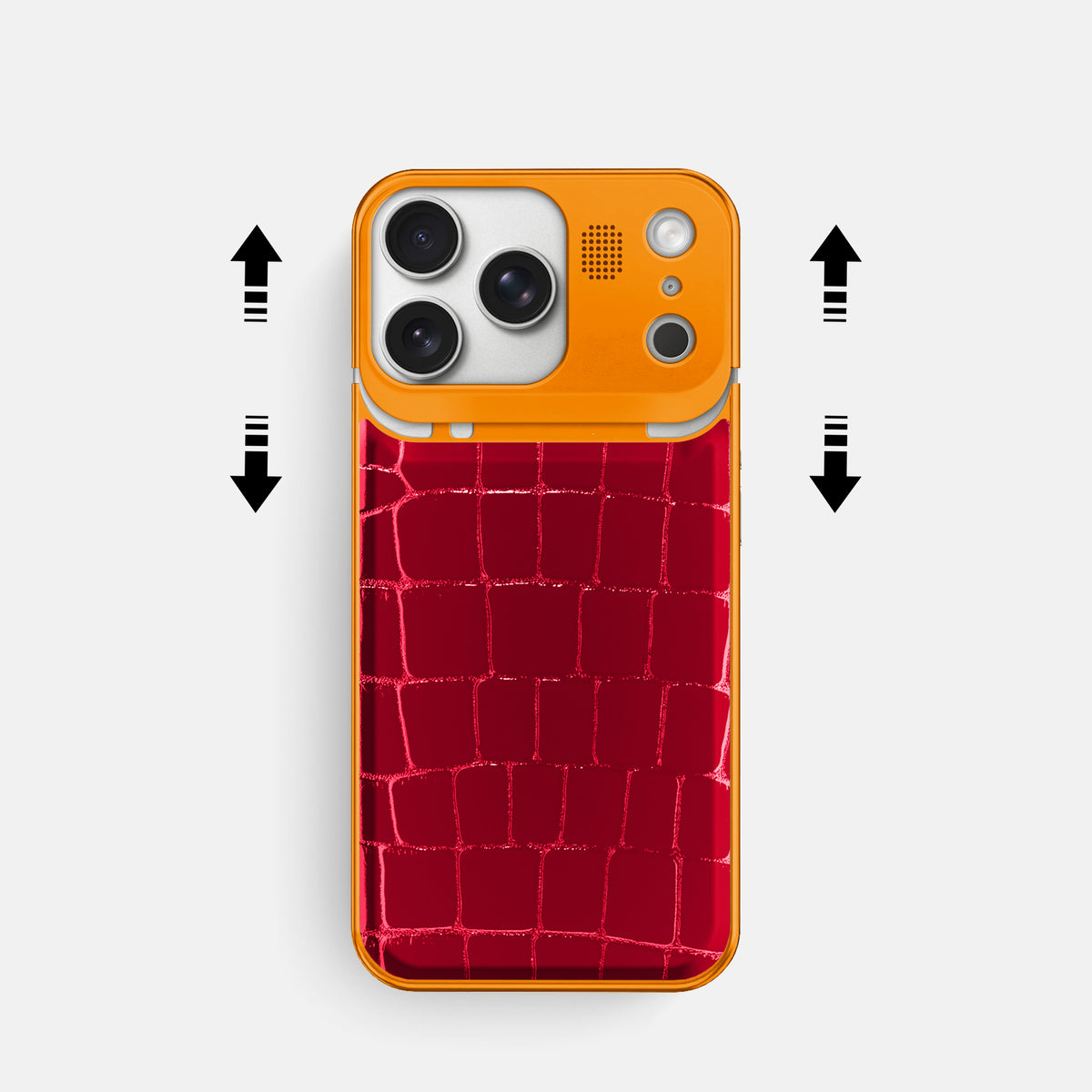 Metal Case For iPhone 17 Pro In Shiny Alligator -2 | Cherry-Orange
