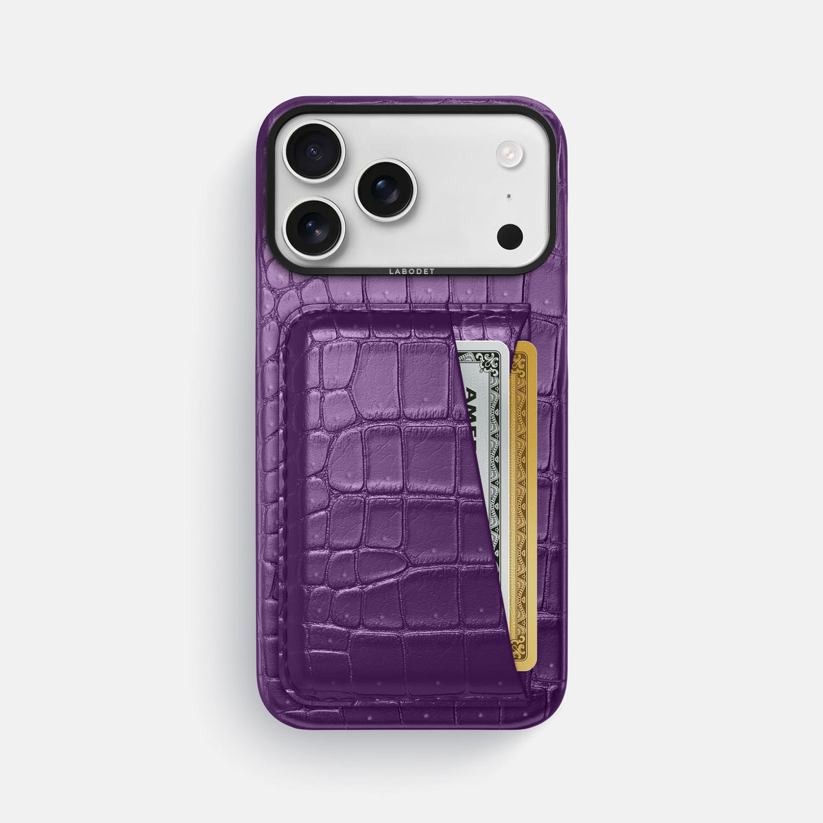 Double Card Case For iPhone 18 Pro Max In Porosus Crocodile -1 | Purple-Black