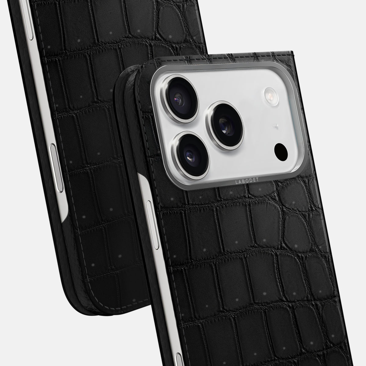 Folio Case For iPhone 17 Pro In Porosus Crocodile -5 | Black-Steel