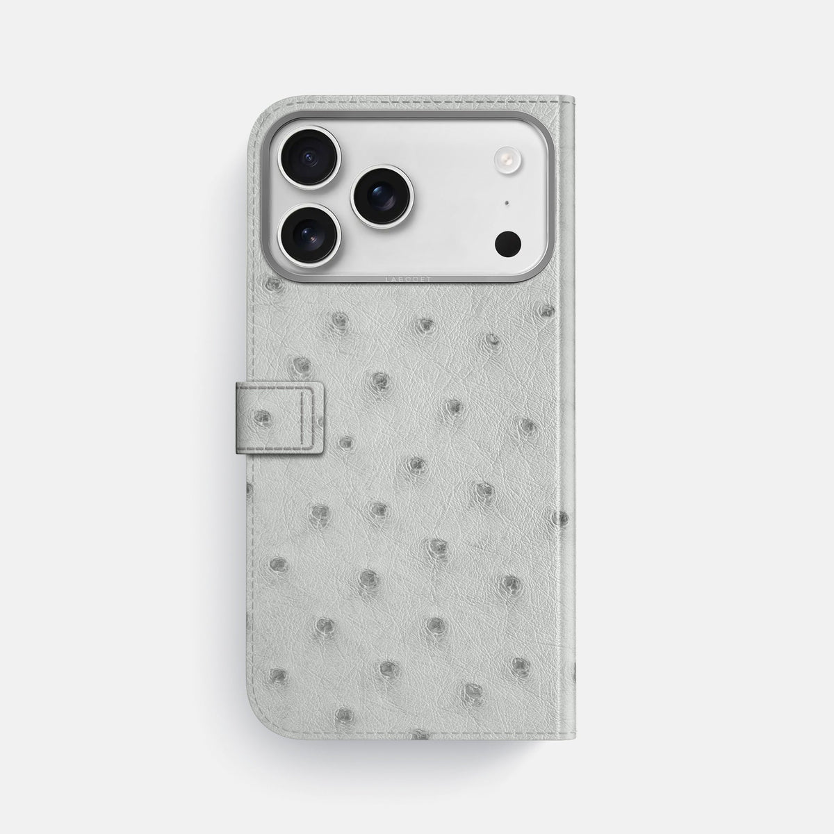 Folio Case with Clasp For iPhone 18 Pro Max In Ostrich -3 | White-Steel