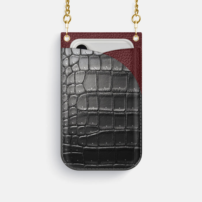 Crossbody Bag For iPhone 17 Pro In Porosus Crocodile -1 | Shiny-Black-Gold