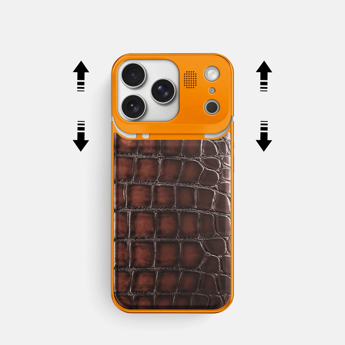 Metal Case For iPhone 17 Pro In Patina Alligator -2 | Havana-Brown-Orange