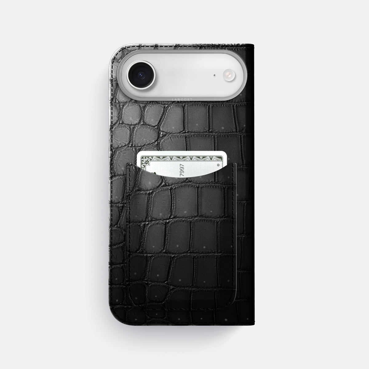 Folio Case with Card For iPhone 17 Air In Porosus Crocodile -3 | Shiny-Black-Steel