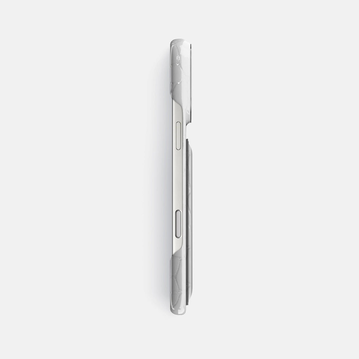 Double Card Case For iPhone 18 Pro Max In Shiny Alligator -3 | White-Steel