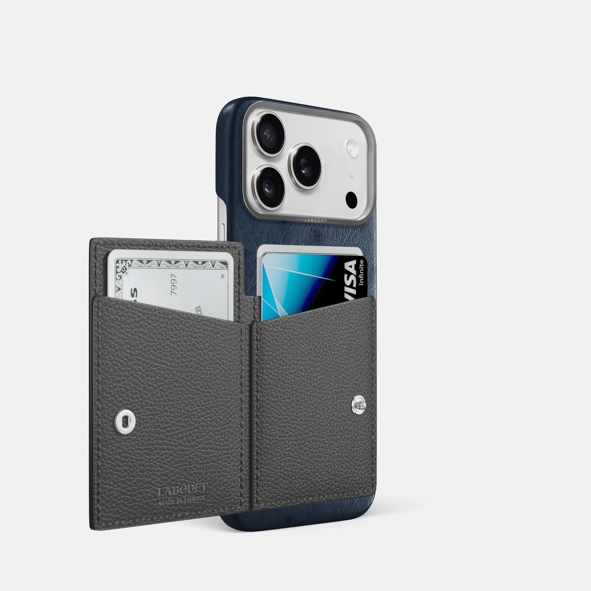 Bi-Fold Case For iPhone 18 Pro In Ostrich -2 | Navy-Blue-Steel