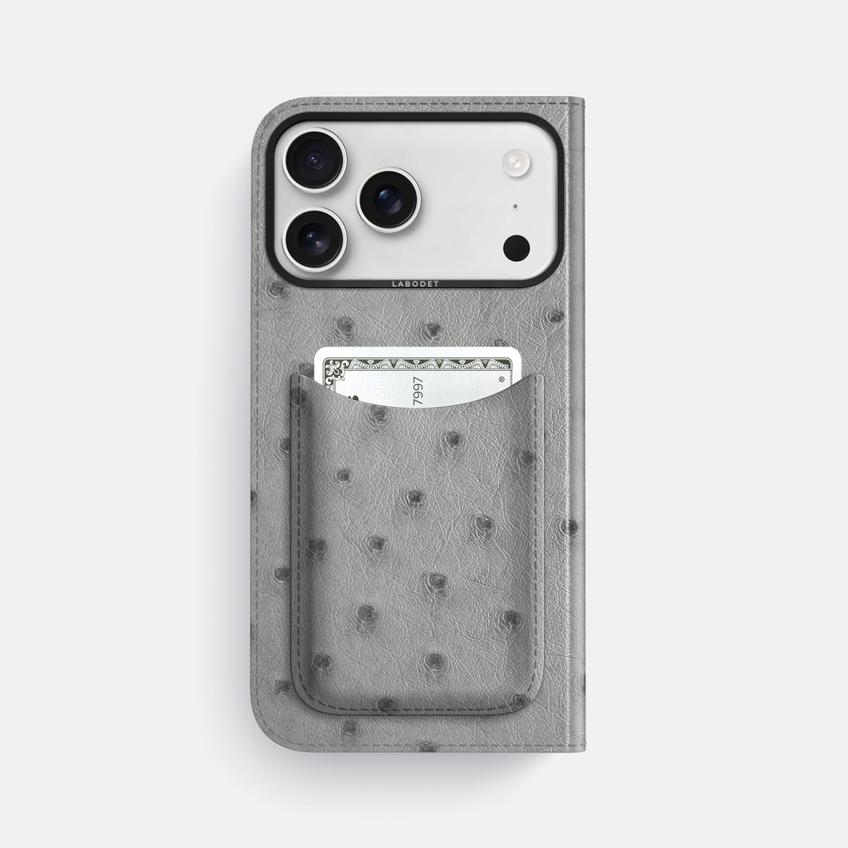 Folio Case with Card For iPhone 17 Pro Max In Ostrich -3 | Silver-Black