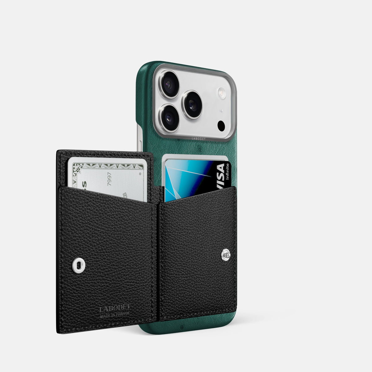Bi-Fold Case For iPhone 18 Pro In Ostrich -2 | Forest-Green-Steel