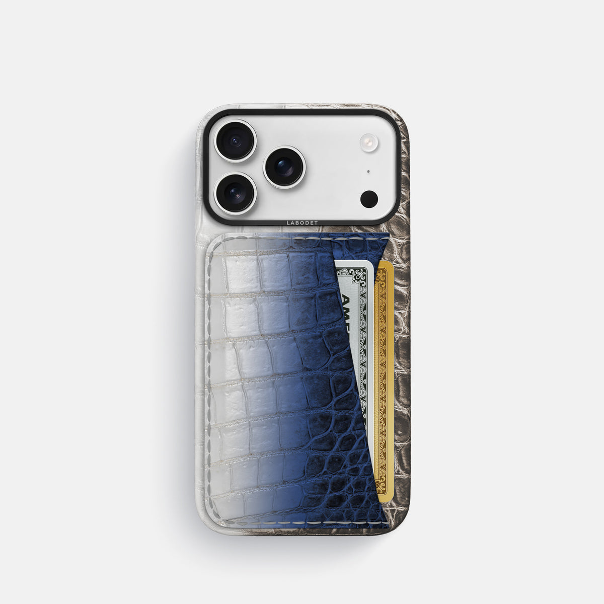 Double Card Case For iPhone 17 Pro In Himalayan Crocodile -1 | Navy-Blue-Black