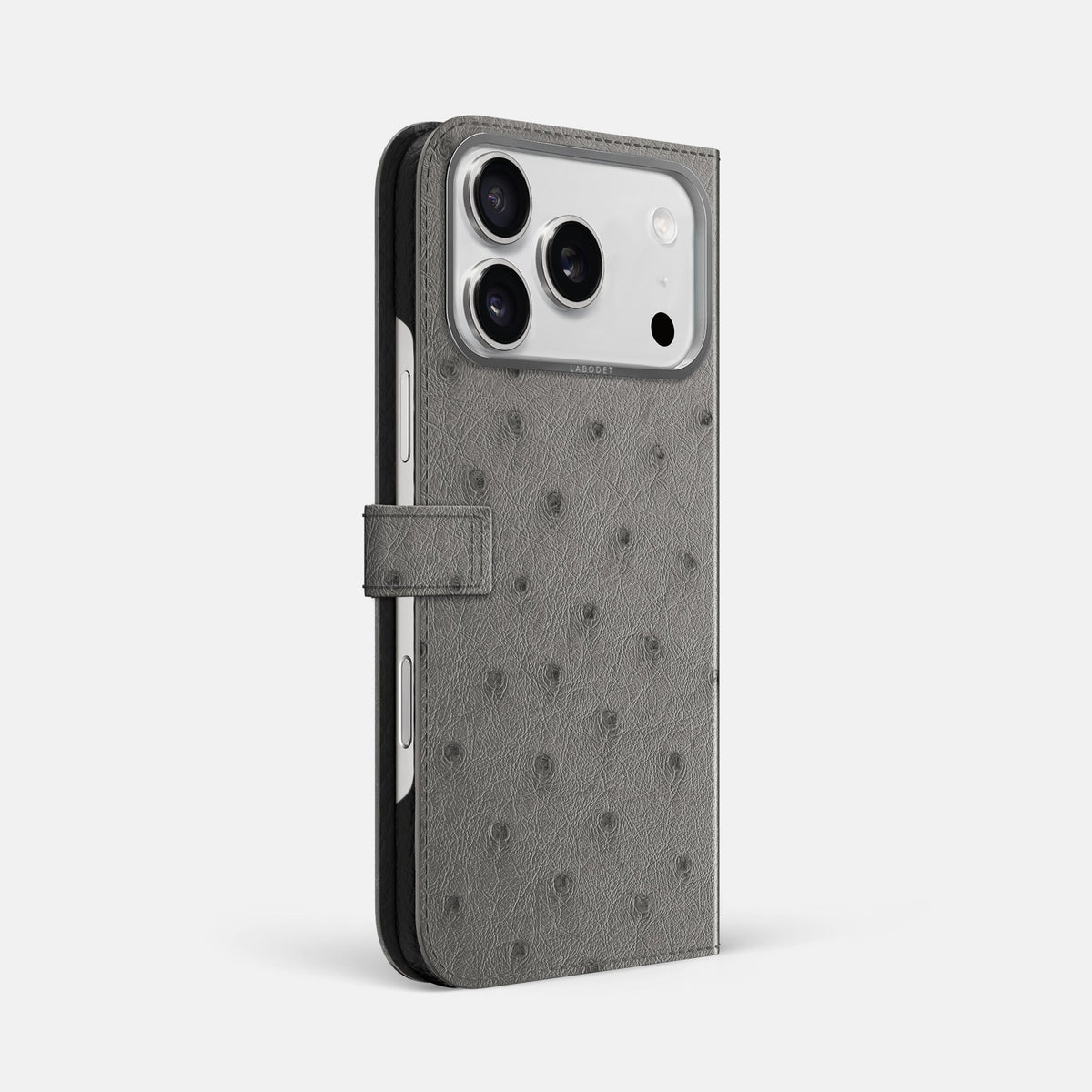 Folio Case with Clasp For iPhone 18 Pro Max In Ostrich -1 | Grey-Steel