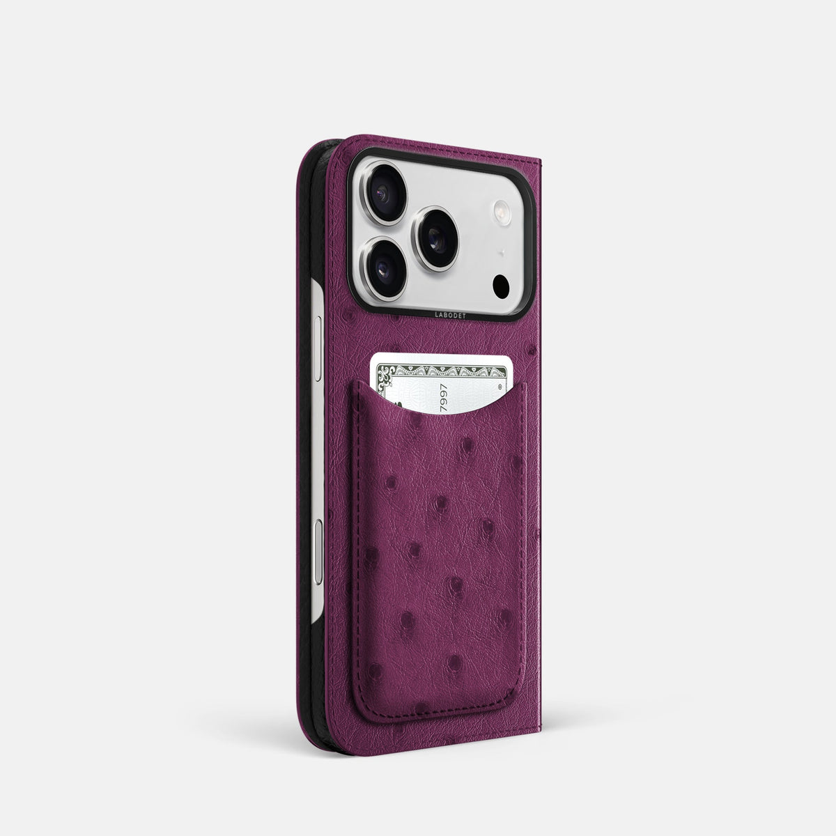 Folio Case with Card For iPhone 18 Pro In Ostrich -1 | Purple-Black