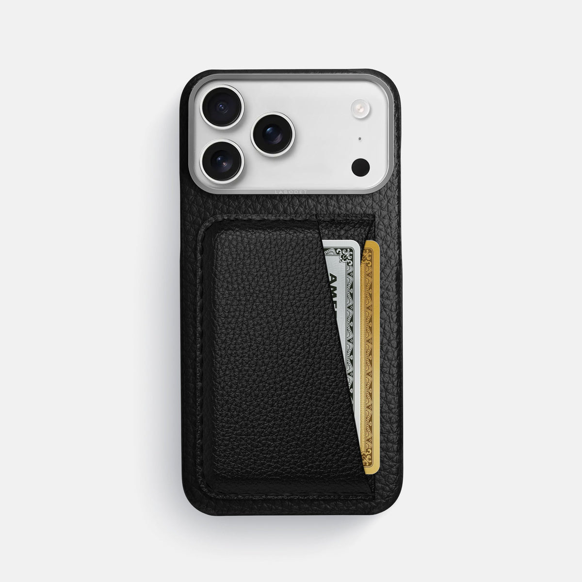 Double Card Case For iPhone 18 Pro Max In Calf -1 | Black-Steel