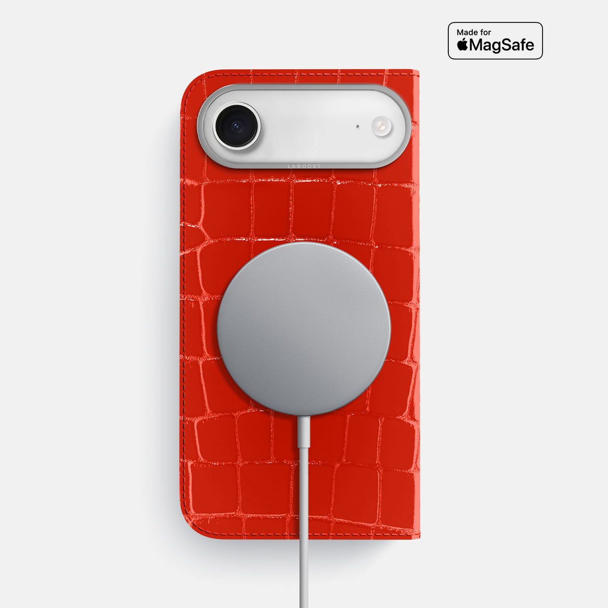 Folio Case For iPhone 17 Air In Shiny Alligator -3 | Coral-Orange-Steel