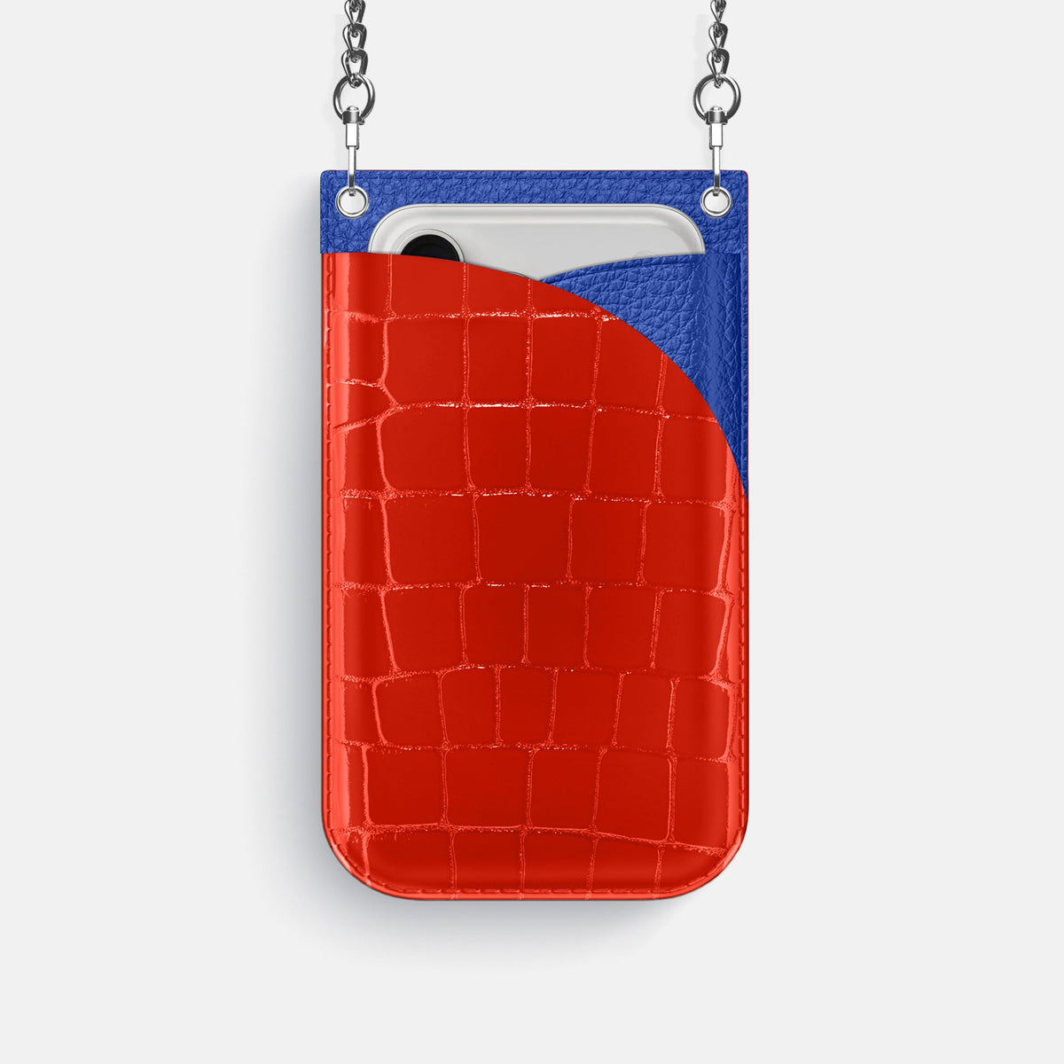 Crossbody Bag For iPhone 18 Pro In Shiny Alligator -1 | Coral-Orange-Steel