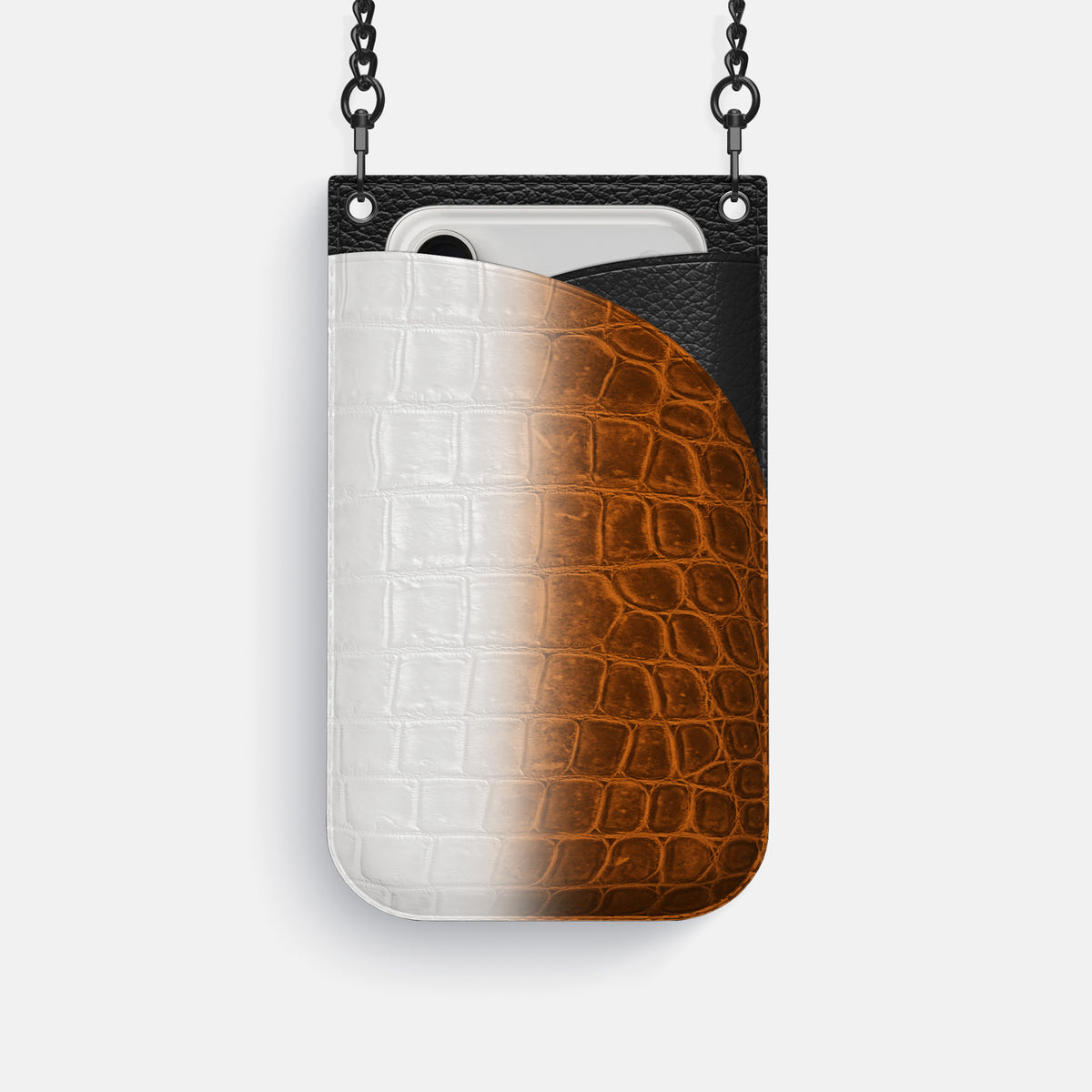 Crossbody Bag For iPhone 17 Pro In Himalayan Crocodile -1 | Orange-Black