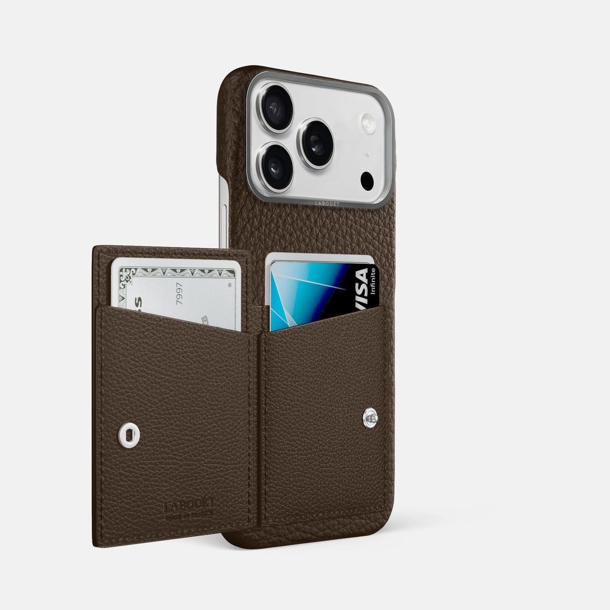 Bi-Fold Case For iPhone 18 Pro Max In Calf -2 | Dark-Brown-Steel