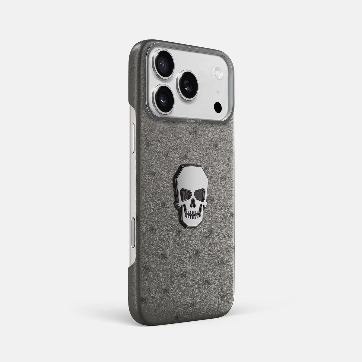 Classic Case With Titanium Skull For iPhone 17 Pro Max In Ostrich -2 | Grey-Steel