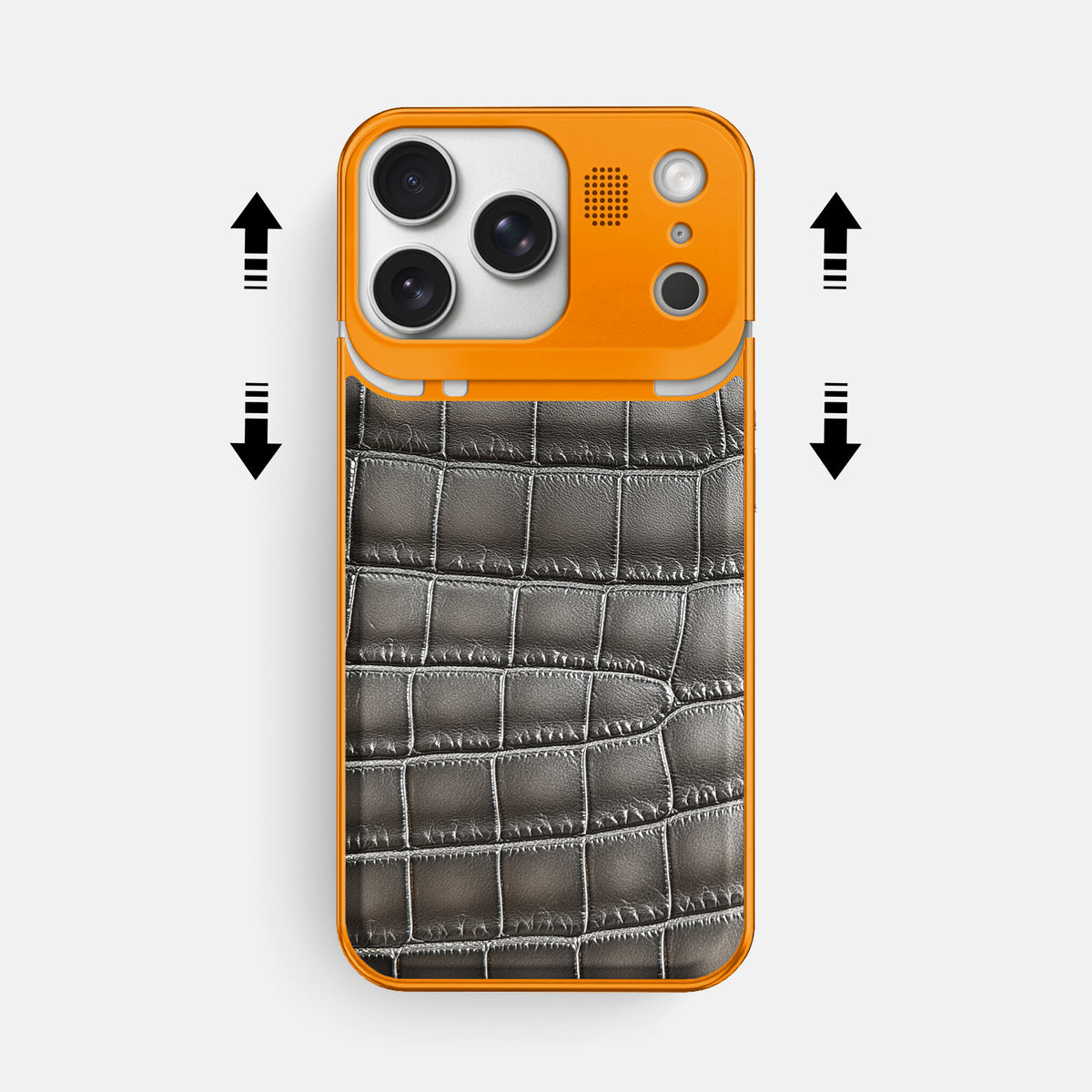 Metal Case For iPhone 17 Pro Max In Patina Alligator -2 | Grey-Orange