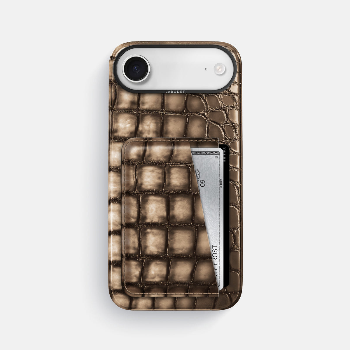 Double Card Case For iPhone 17 Air In Patina Alligator -1 | Etoupe-Black