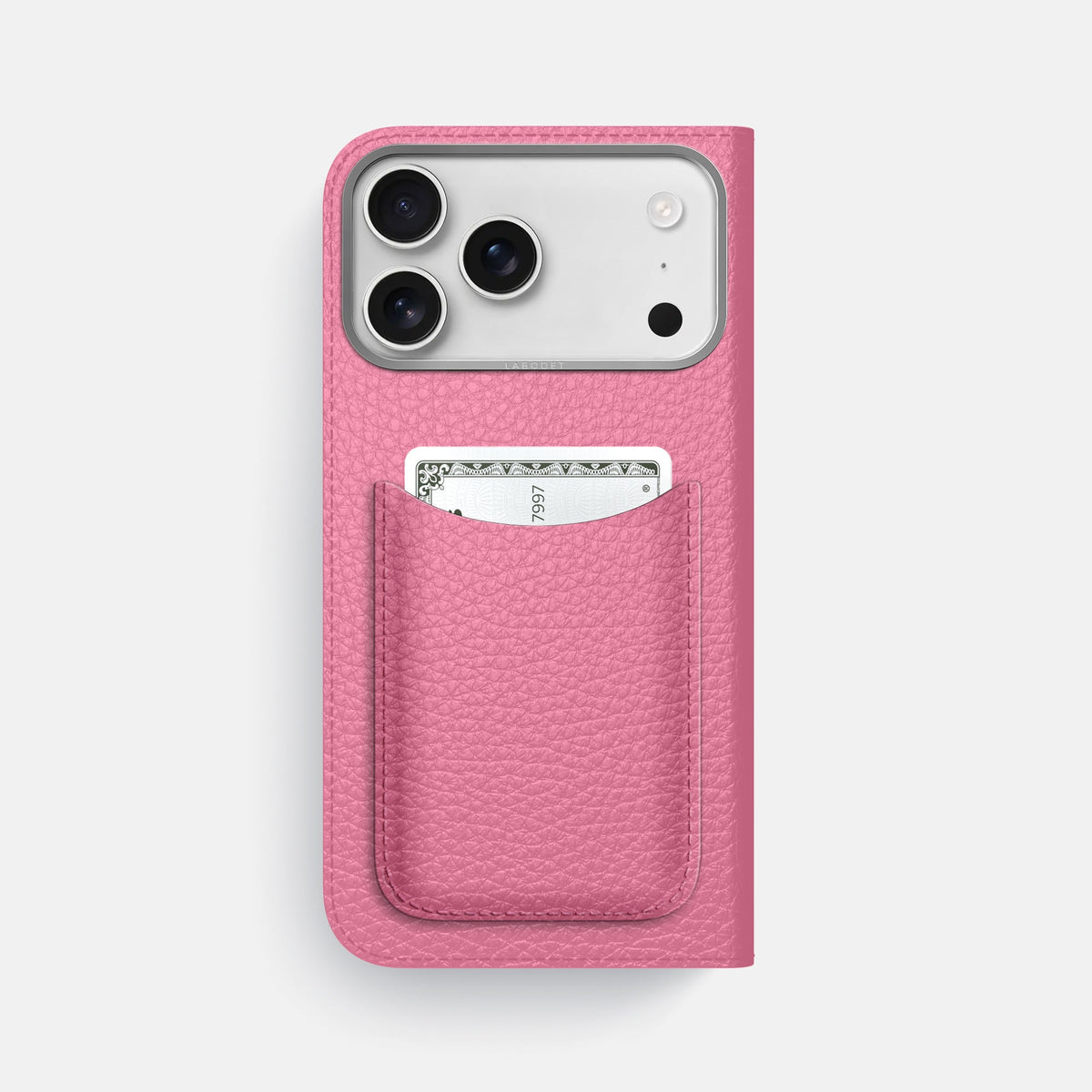 Folio Case with Card For iPhone 18 Pro Max In Calf -3 | Pink-Steel