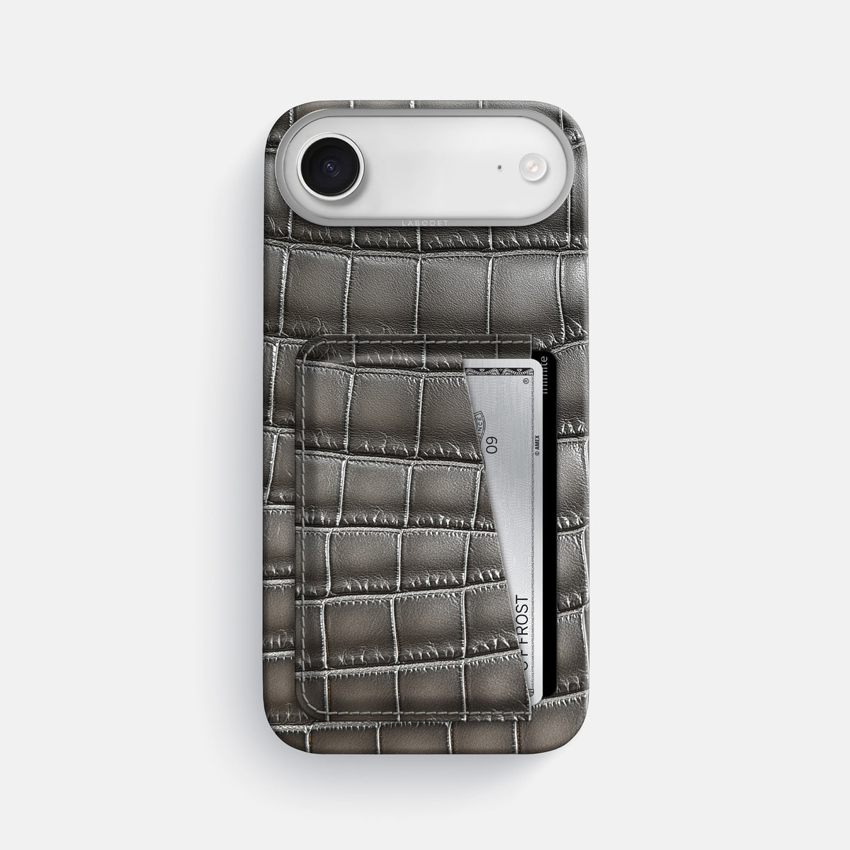 Double Card Case For iPhone 17 Air In Patina Alligator -1 | Grey-Steel