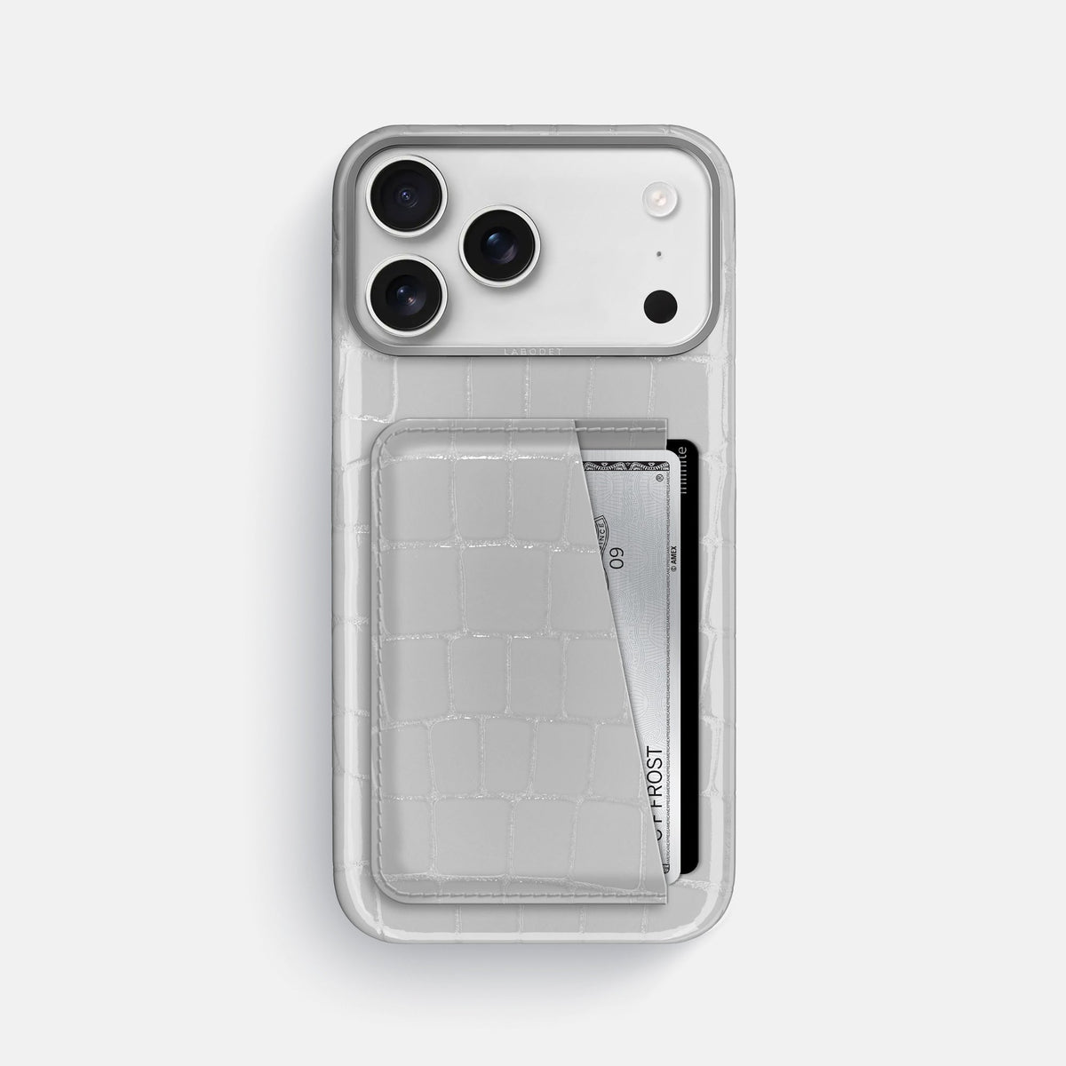 Double Card Case For iPhone 18 Pro Max In Shiny Alligator -1 | White-Steel