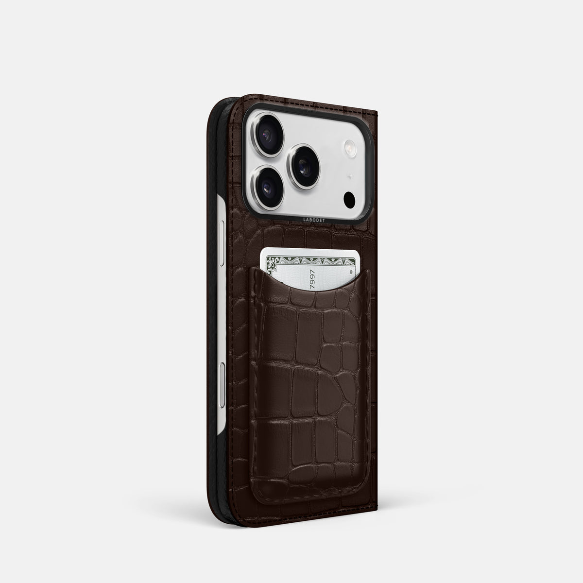 Folio Case with Card For iPhone 17 Pro In Alligator -1 | Dark-Brown-Black