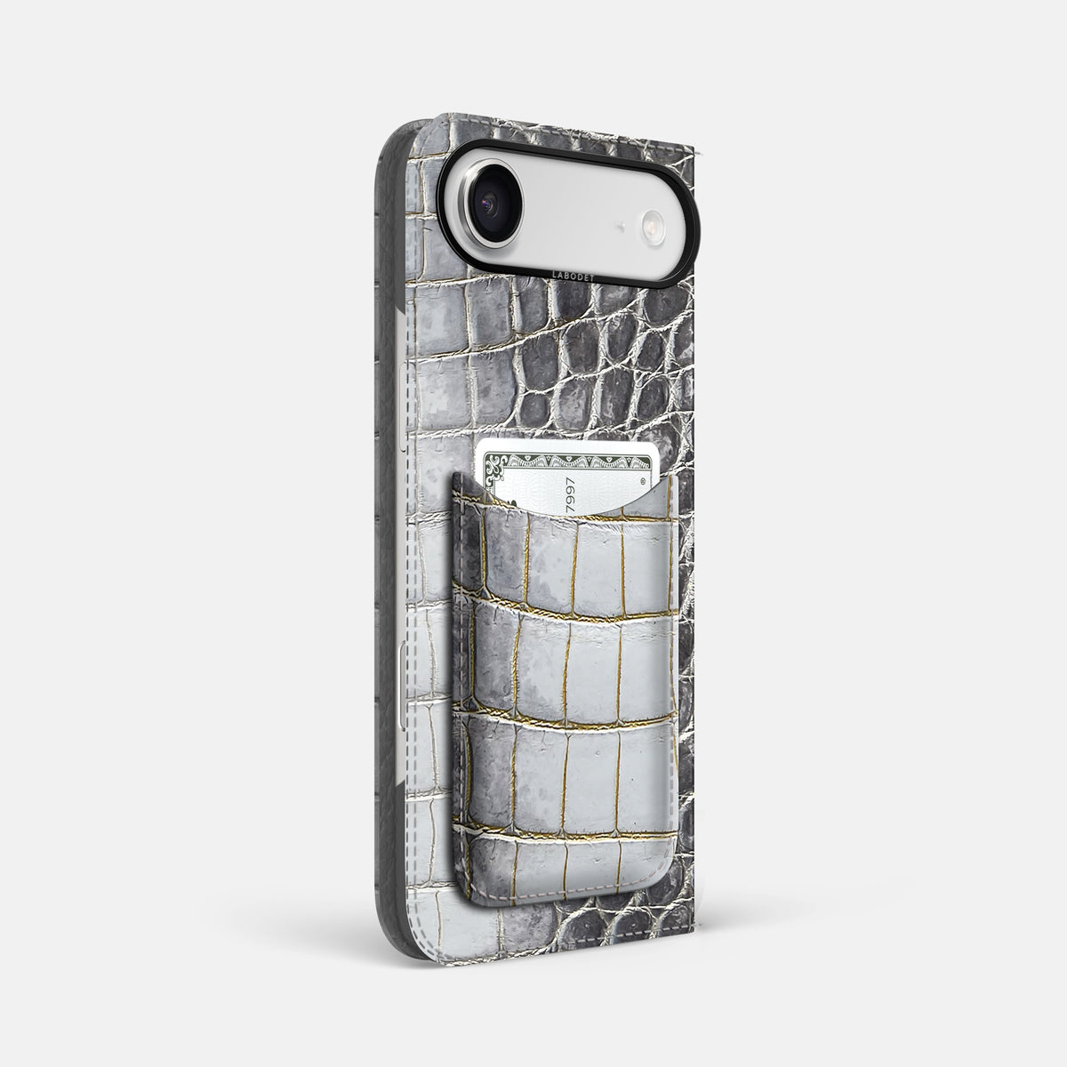 Folio Case with Card For iPhone 17 Air In Himalayan Crocodile -1 | Silver-Black