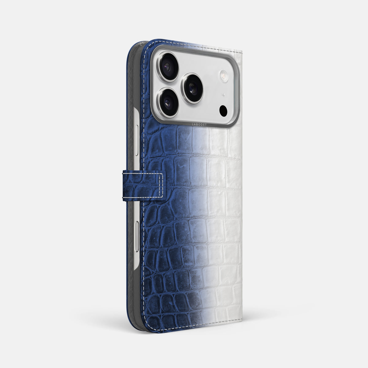 Folio Case with Clasp For iPhone 17 Pro Max In Himalayan Crocodile -1 | Navy-Blue-Steel