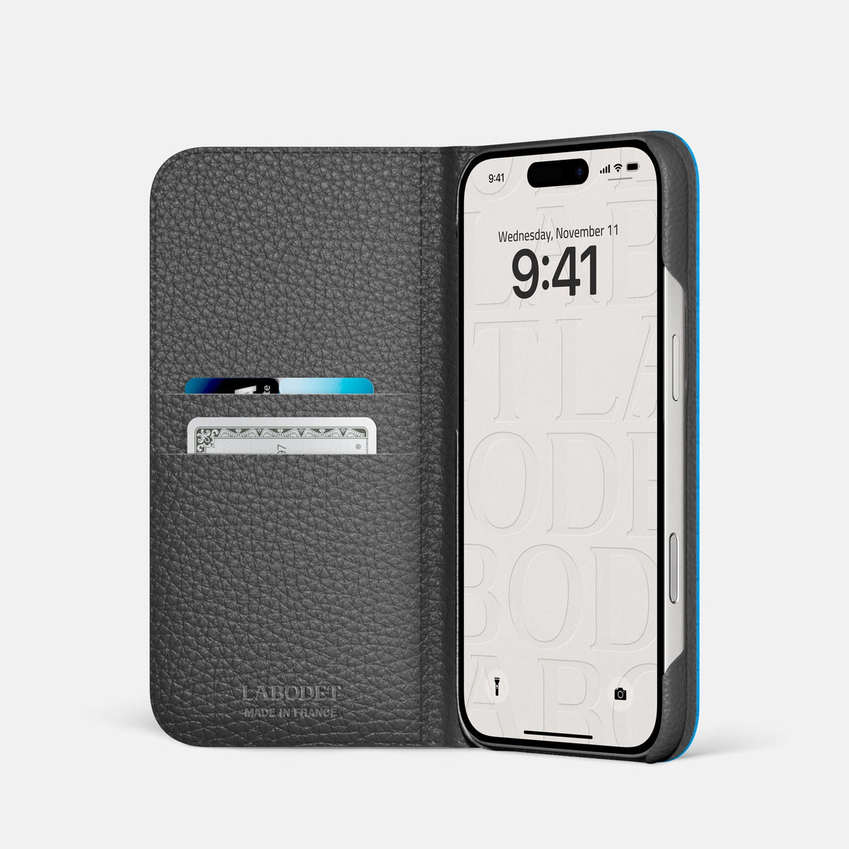 Folio Case with Card For iPhone 18 Pro In Porosus Crocodile -2 | Blue-Lagoon-Black