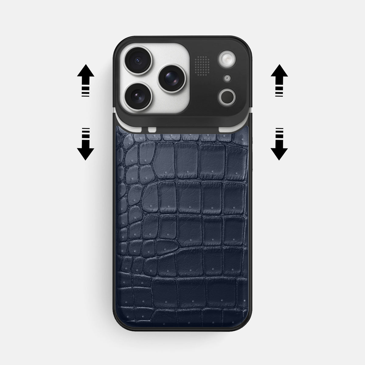Metal Case For iPhone 17 Pro Max In Porosus Crocodile -2 | Deep-Blue-Sea-Black