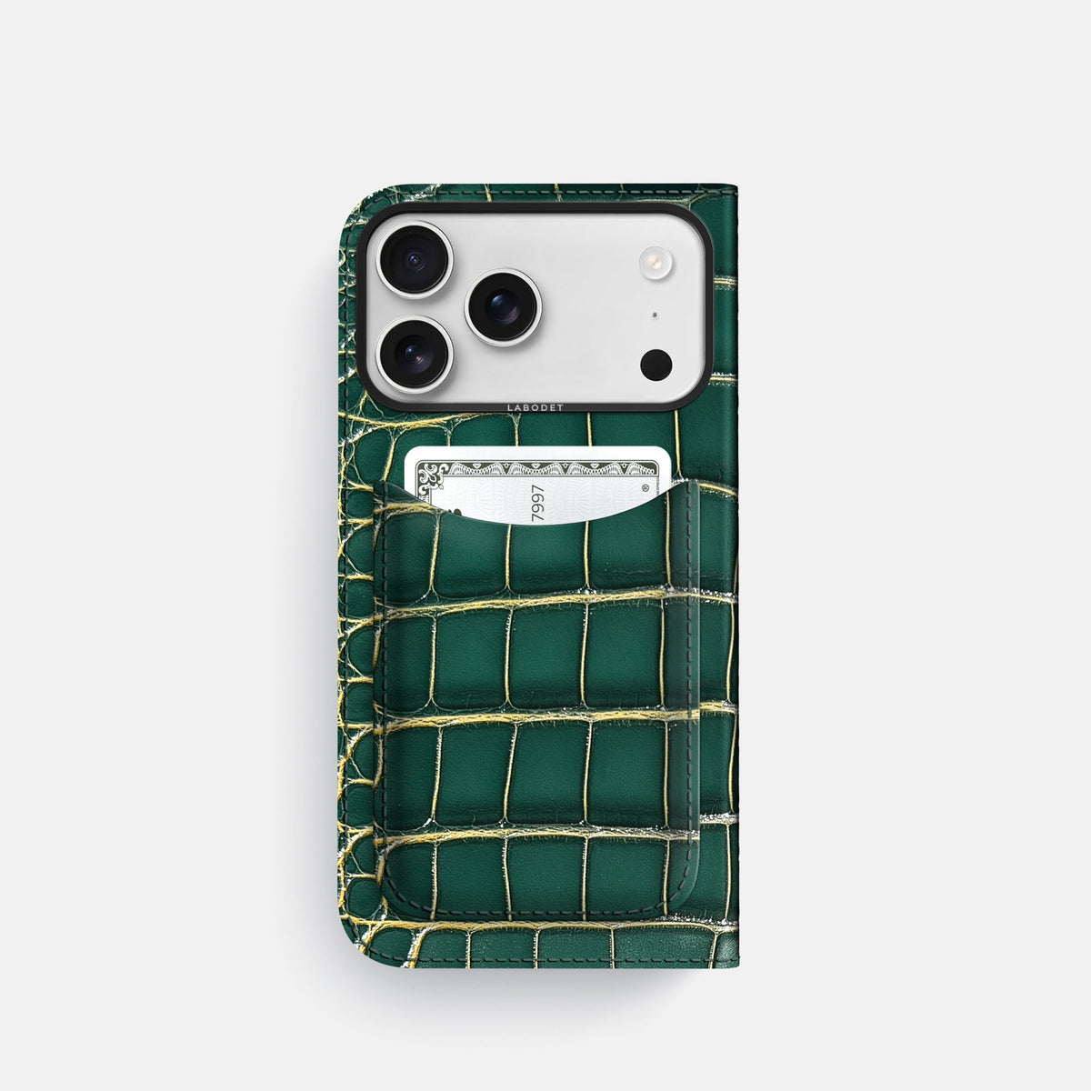 Folio Case with Card For iPhone 18 Pro In Patina Alligator -3 | Cambridge-Black