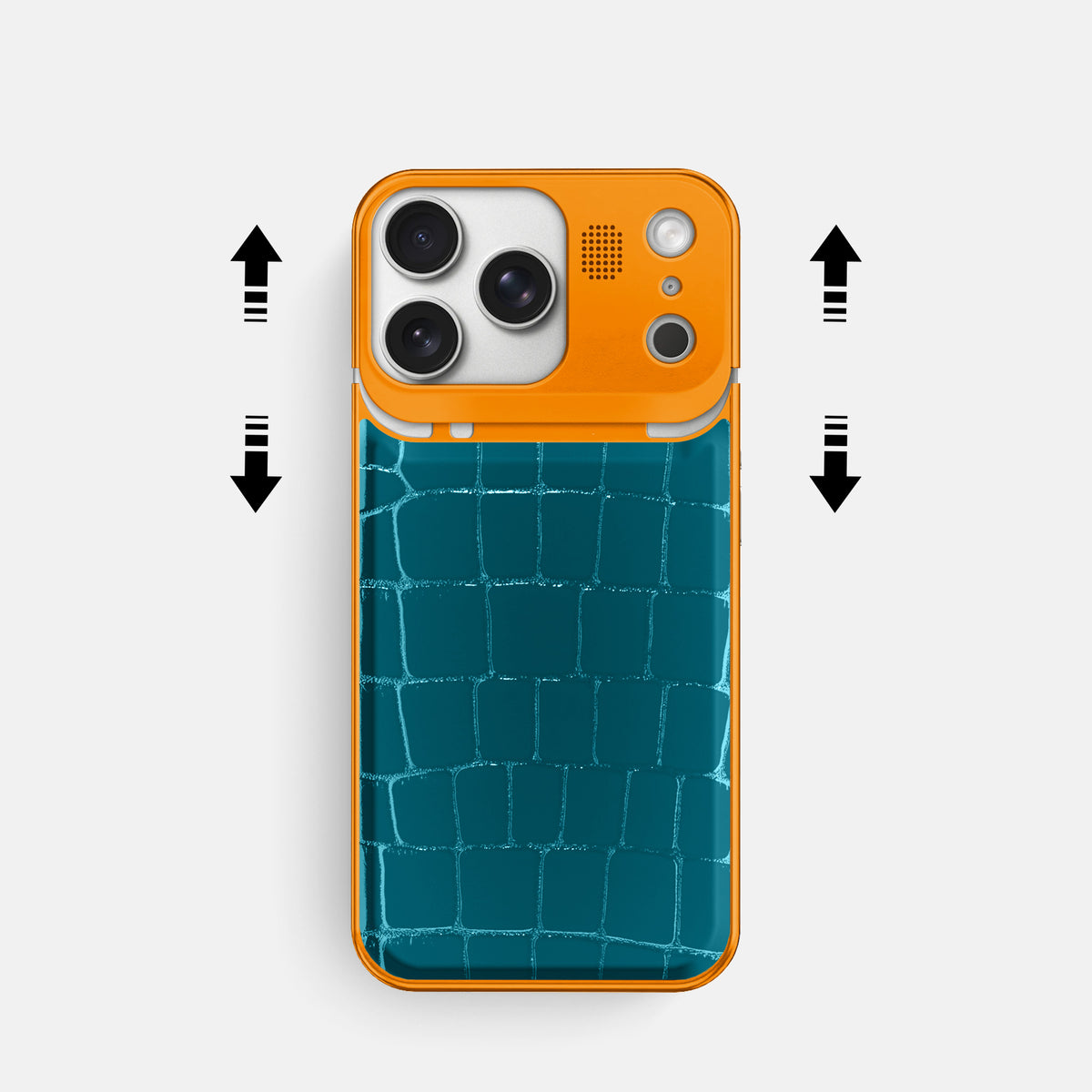 Metal Case For iPhone 17 Pro In Shiny Alligator -2 | Curacao-Orange