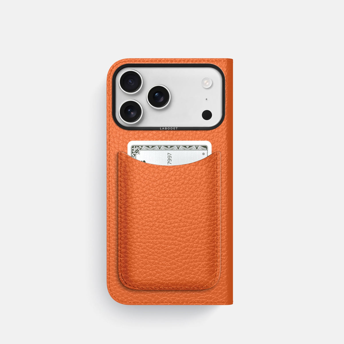 Folio Case with Card For iPhone 18 Pro In Calf -3 | Orange-Black