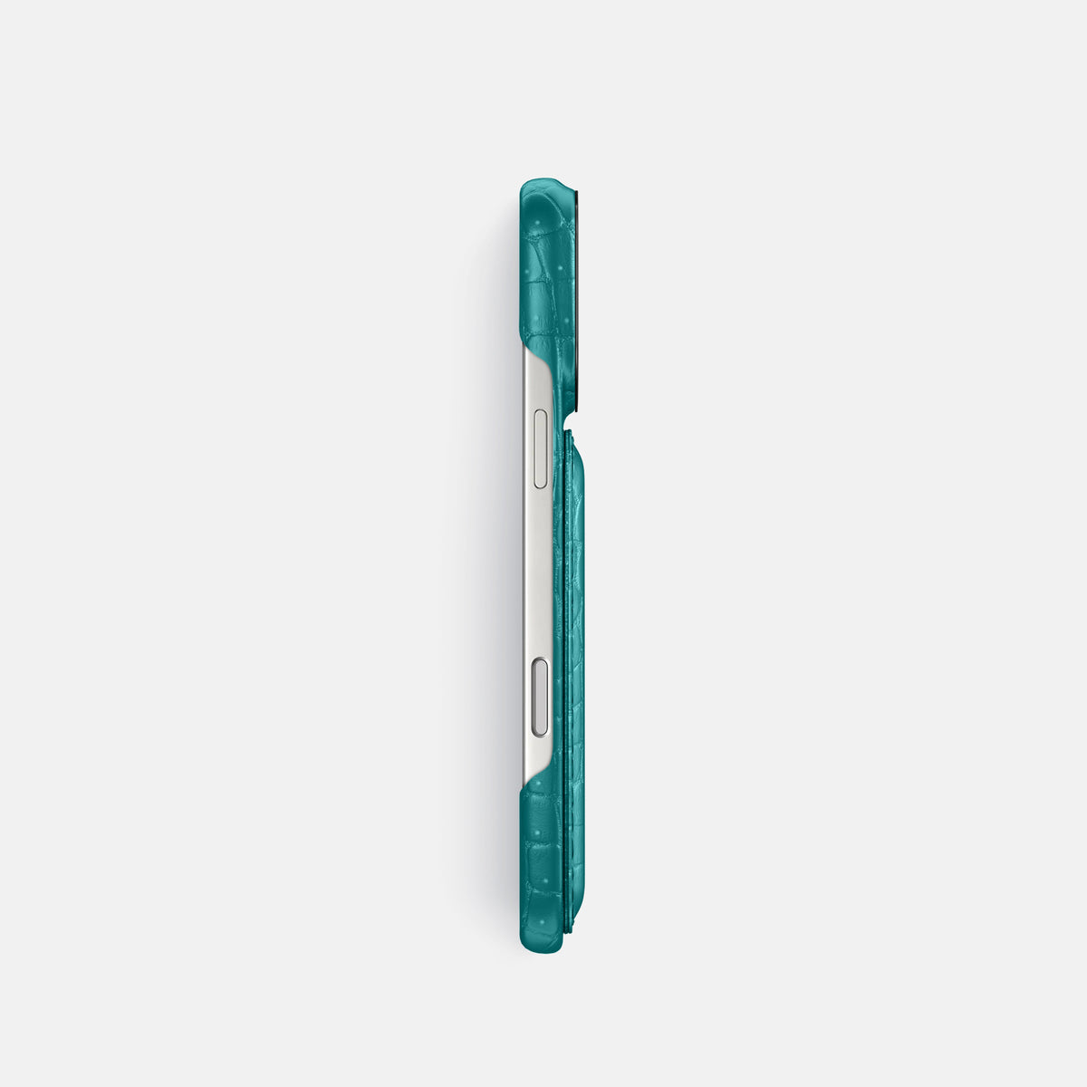 Double Card Case For iPhone 17 Pro In Porosus Crocodile -3 | Celadon-Black
